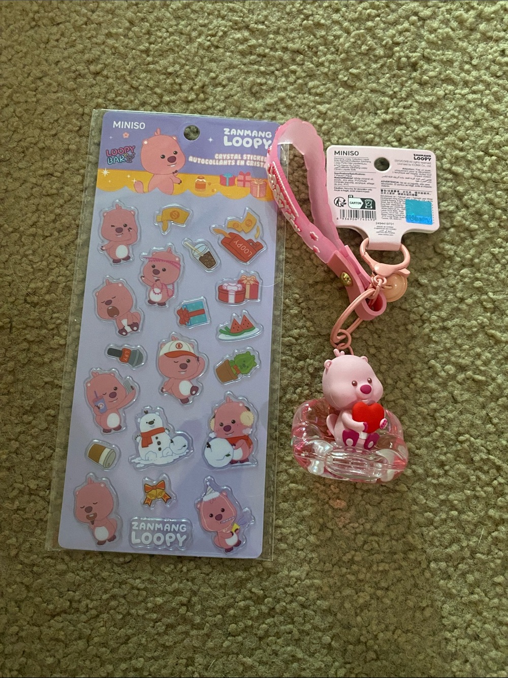 Pink Zanmang Loopy Sticker Sheet & Keychain Set